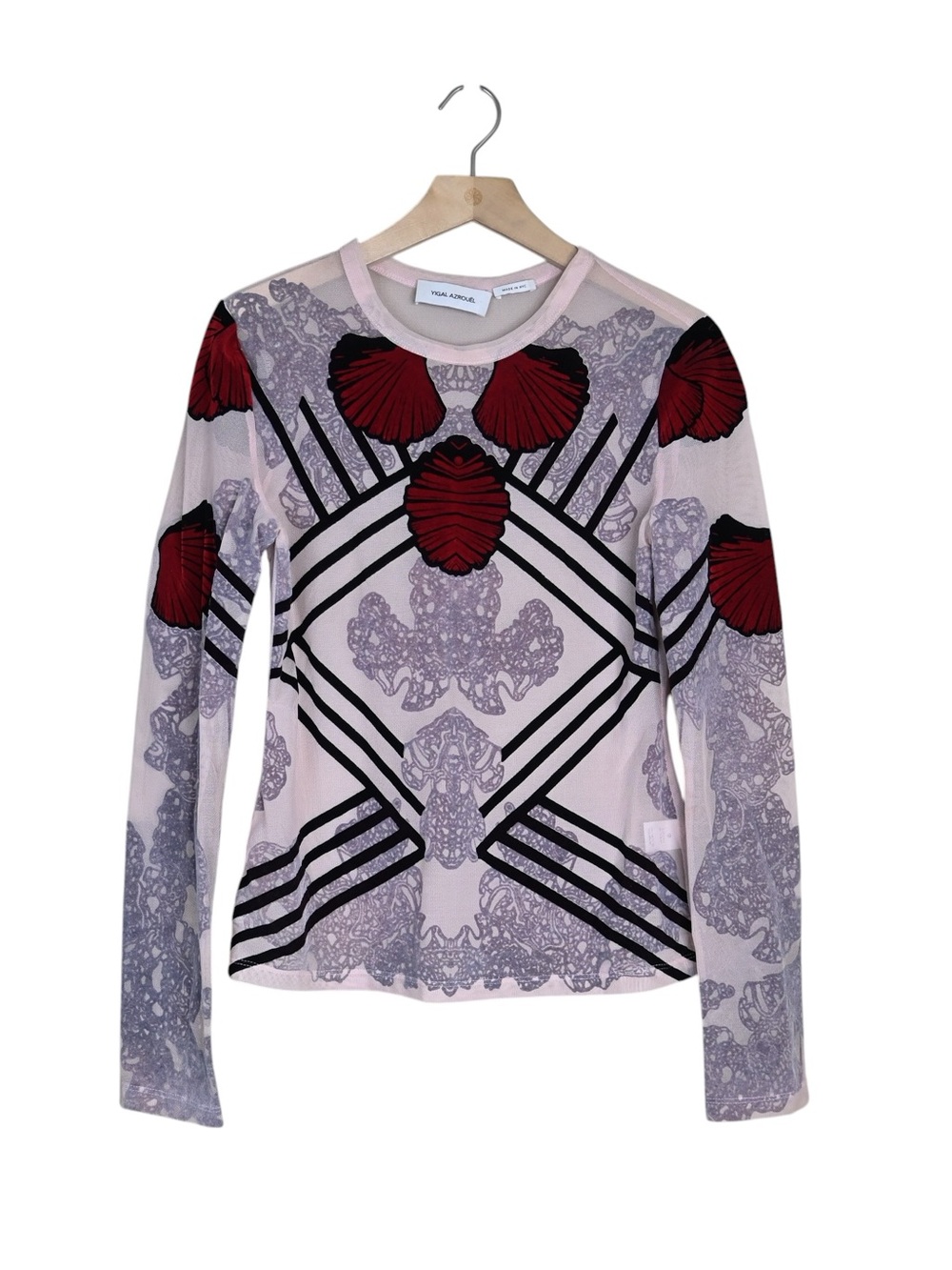 Yigal Azrouel Women's L Long Sleeve Semi Sheer Top